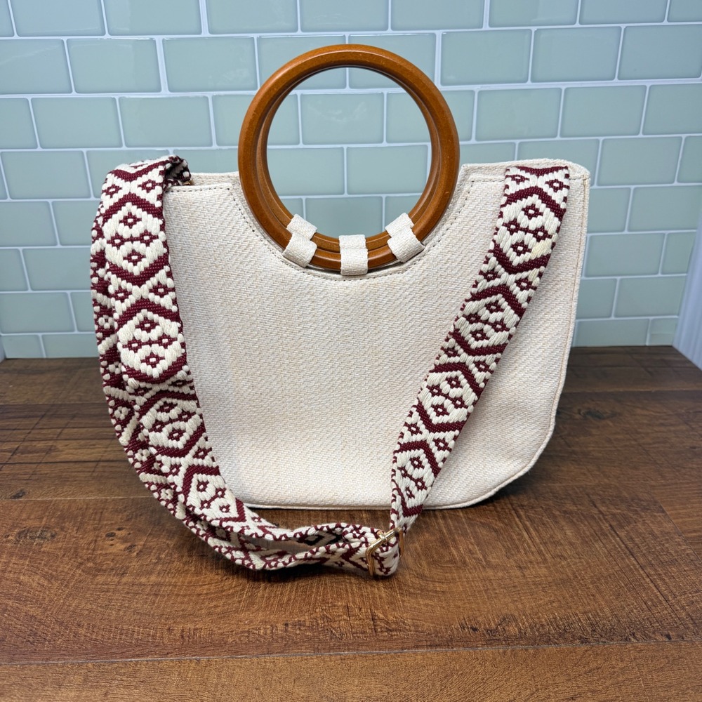 Boho Woven Versatile Straw‎ Satchel/Hand/Shoulder Bag Wood Ring Handles